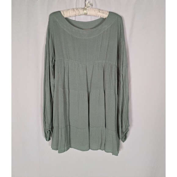 NWT Cozy Casual Dress M Women's Green Long Balloon Sleeve Babydoll Cottage Fairy - Picture 1 of 7